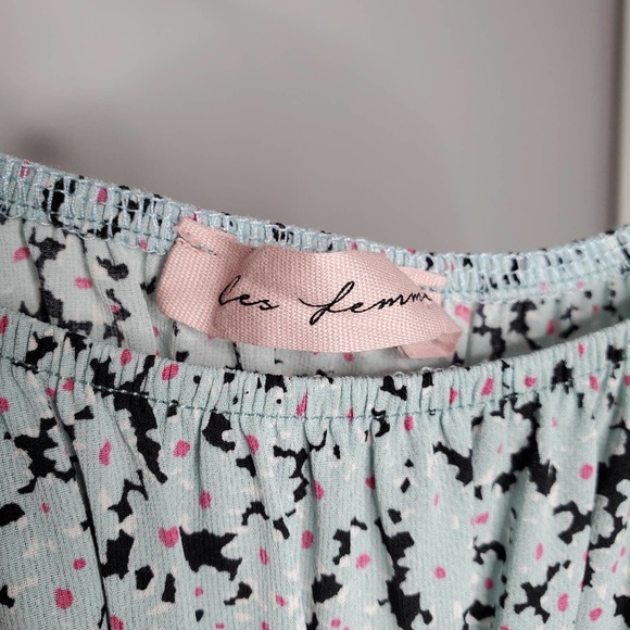 CES FEMME Baby Blue Floral Print Smocked Short Sleeve Midi Dress Sz Medium M - Picture 4 of 6